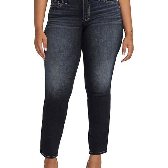 Silver Jeans Women's Plus Size Suki Mid-Rise Straight Leg Jeans Indigo 24W/33 - Picture 1 of 6